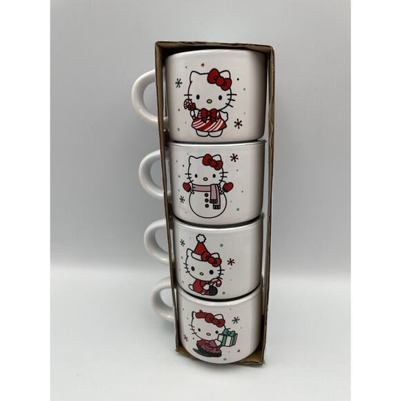 Hello Kitty Christmas Stacked Ceramic Espresso Mugs Set of 4 TikTok Viral! NEW! - Picture 4 of 7